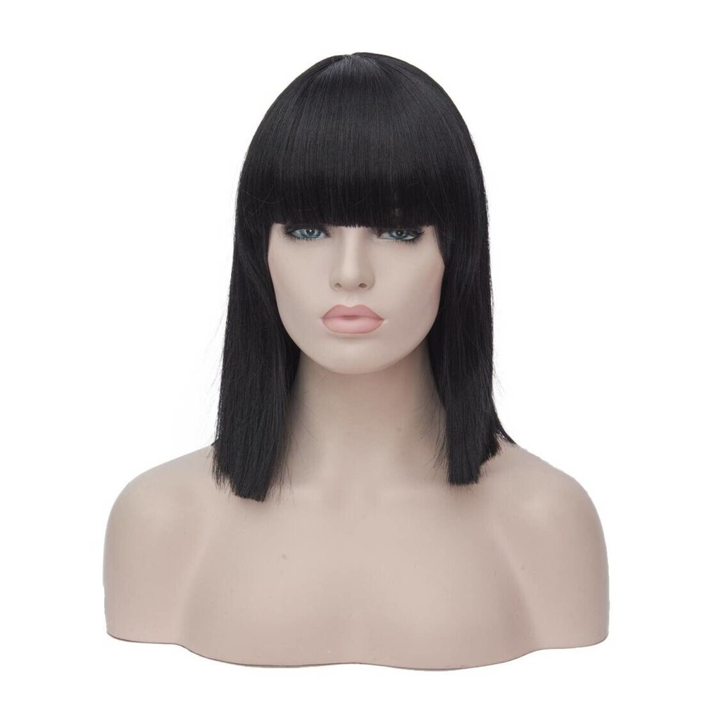 Short Straight 15 in Bob Wig Root Black light Brown Hair Wigs with Bangs